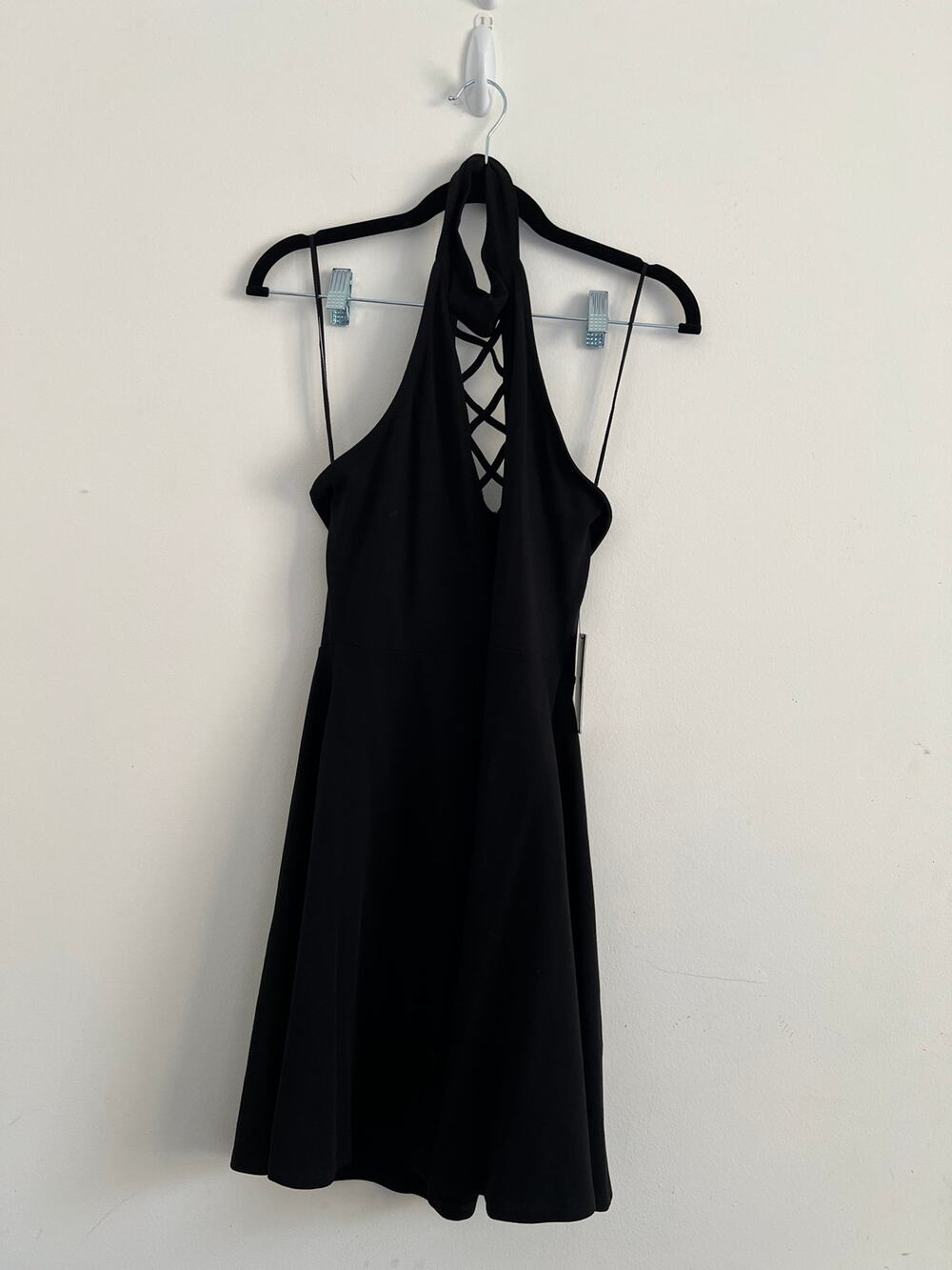 NWT Express Black Criss-Cross Halter Skater Mini Dress Size S/P Y2K Goth